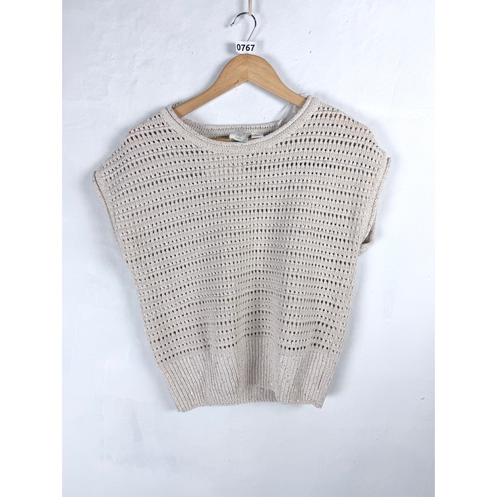 2/$30 Joie Tan Sequin Crochet Knit Sleeveless Top Small